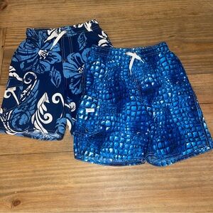 First Wave Boys Size 6 Swim Trunks Board Shorts 2 PAIR Elastic Waist Drawstring